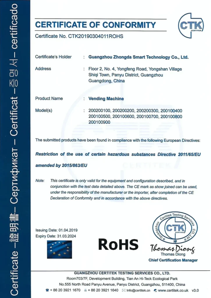 RoHS certificate